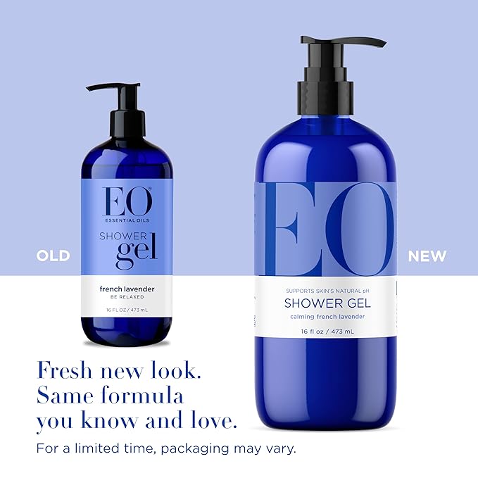 EO Shower Gel Body Wash, 16 Ounce (Pack of 2), Lavender, Organic Plant-Based Skin Conditioning Cleanser with Pure Essentials Oils