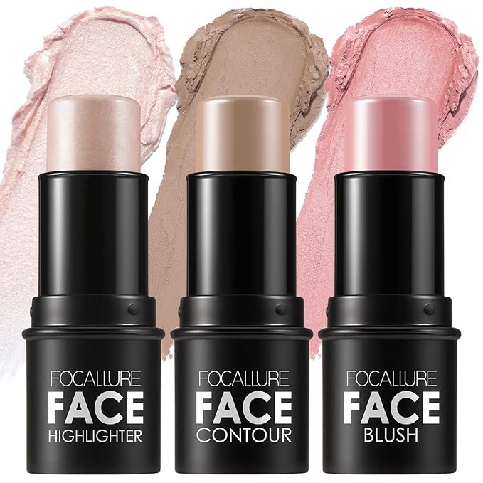 FOCALLURE 3 Pcs Cream Contour Sticks,Shades with Highlighter Finishing Makeup,FAIR