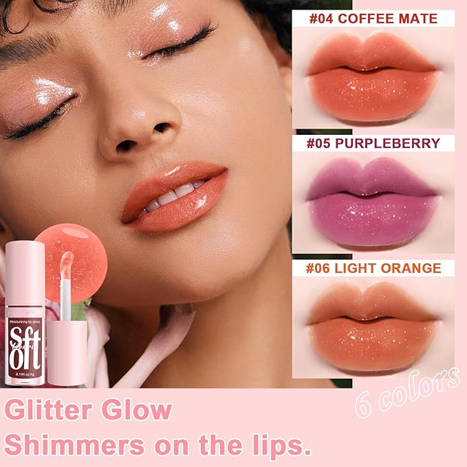 6 PCS Hydrating Lip Oil, Big Brush Head Lip Glaze Shiny Transparent Lip Glow Oil, Nourishing & Non-sticky Long Lasting Fresh Clear Smooth Lip Care Plumping Lip Oil (SET A)