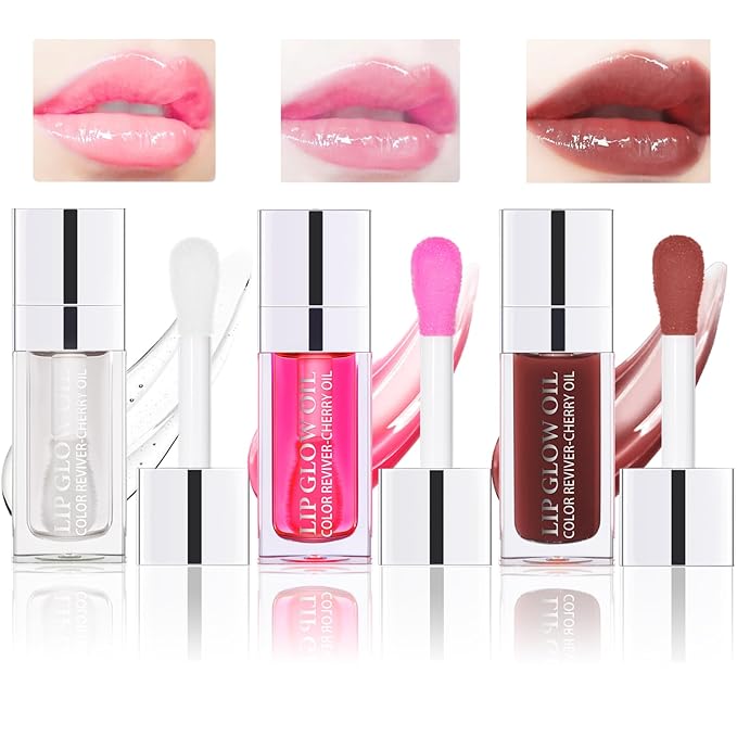 3PCS Lip Oil Set, Hydrating Lip Mahogany)