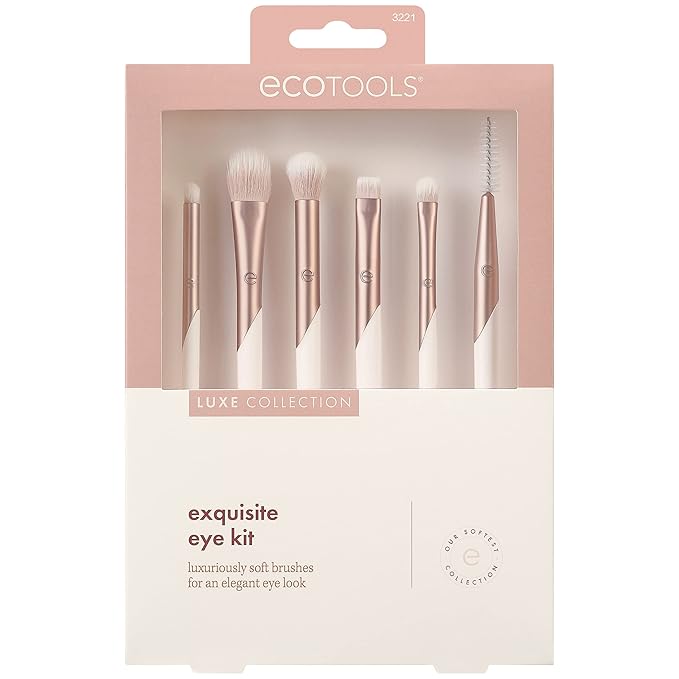 EcoTools Luxe Exquisite Eye Makeup Brush Kit, For Eyeshadow, Eyeliner, & Brow Makeup, Professional Eye Brush Set, Eco-Friendly Makeup Tools, Synthetic Bristles, Cruelty Free & Vegan, 6 Piece Set