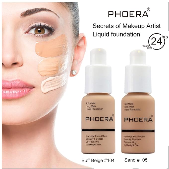 2 Pcs Liquid Foundation Full Coverage 24HR Matte Flat Top 30ml