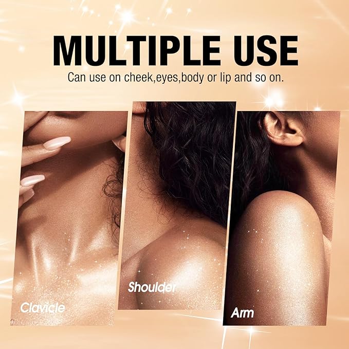 Glitter Body Highlighter Powder Body Shimmer Sparkle Face head（ Golden）