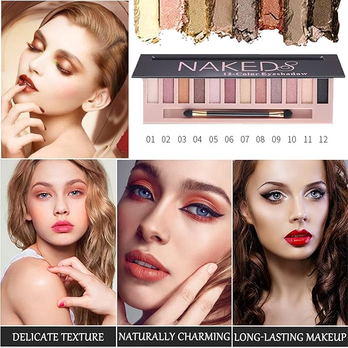 2 Pcs 12 Colors Eye Shadow Palette,Nude Matte