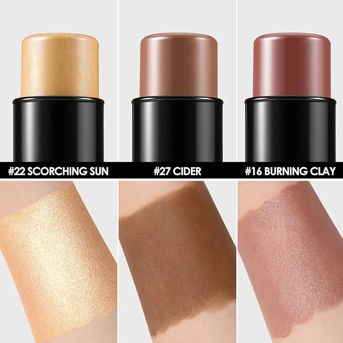 FOCALLURE 3 Pcs Cream Contour Sticks,Shades with Highlighter Finishing Makeup,MEDIUM-WARM