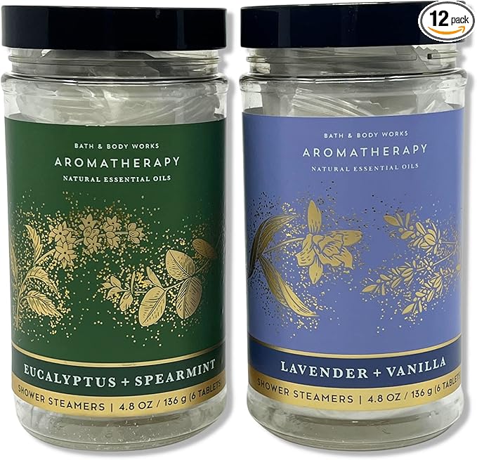 Bath & Body Works - Aromatherapy - Shower Steamers, 6 Tablets Each - 2 Pack Bundle - Lavender Vanilla and Eucalyptus Spearmint