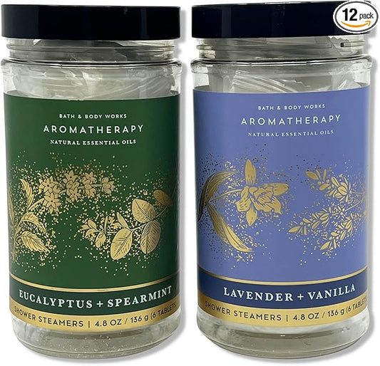 Bath & Body Works - Aromatherapy - Shower Steamers, 6 Tablets Each - 2 Pack Bundle - Lavender Vanilla and Eucalyptus Spearmint