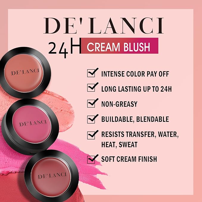 DE'LANCI Blush Single for Cheeks+Lip, Buildable Color Silky