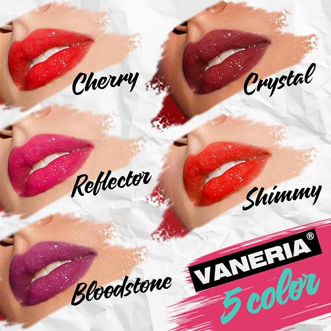 VANERIA Glitter Lip Gloss Shimmer,Matte Liquid Lipstick Rapid Drying,Long Lasting Highly Pigmented Color,Waterproof,Lipgloss Glitter Non-Sticky.Reflertor(4ml/0.14oz)
