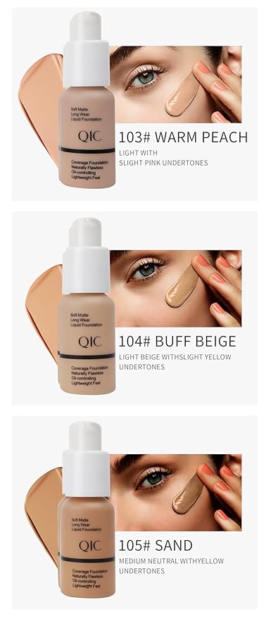 QIC Waterproof Matte Concealer BB Liquid Foundation Cream Warm Peach 30ml