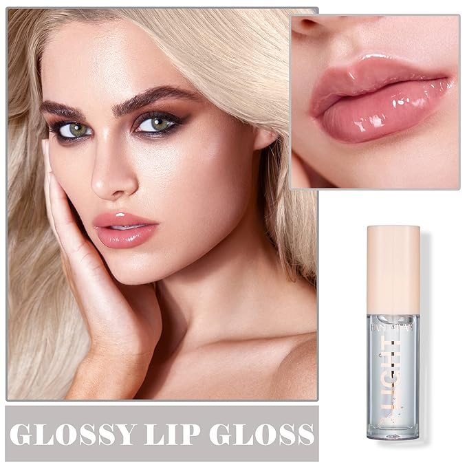 CAHIUYOA Plumping Moisturizing Lip Gloss Lipgloss,Nude Lip Gloss Lip Stain Long Lasting Waterproof,Shine Glossy Liquid Lipstick for Women Girls Lip Makeup Gift - 01