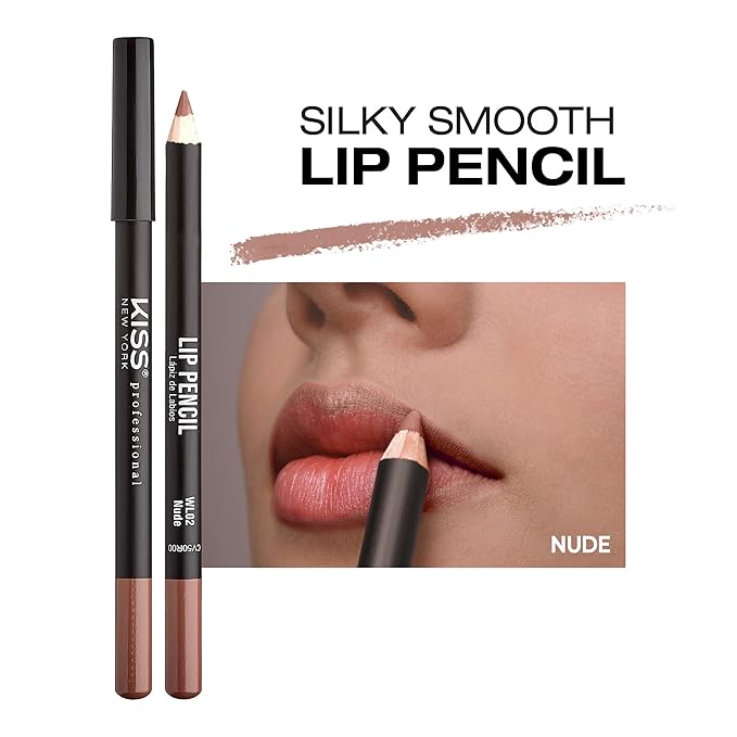 KISS New York Professional Slim Lip Pencil, Creamy Soft Lip Liner, Smooth Long-Lasting Rich Lip Color, Natural Lip Makeup, Water-Resistant Lip Crayon (Nude)