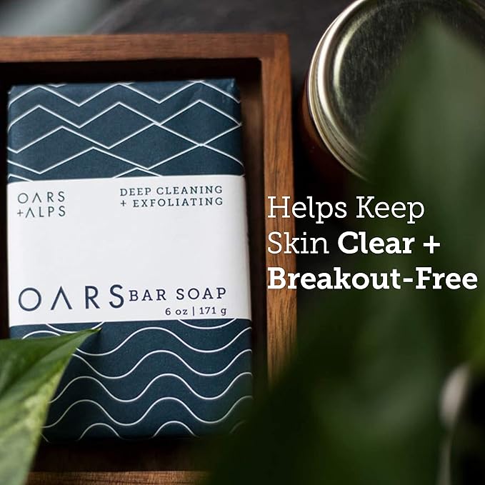 Oars + Alps Blue Charcoal Exfoliating Men's Bar Soap, Dermatologist Tested and Made with Clean Ingredients, Travel Size, 1 Pack, 6 Oz