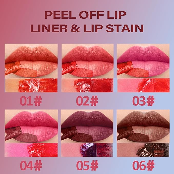 Wonder Blading Lip Stain Peel Off Masque, 6 Colors Tattoo Peel Off Mask, Matte Finish Peel Off Lip Stain, Waterproof & Transfer Proof Nude Lip Tint, Lip Tatoo Peel Lip Tint, 02# Cherry Red