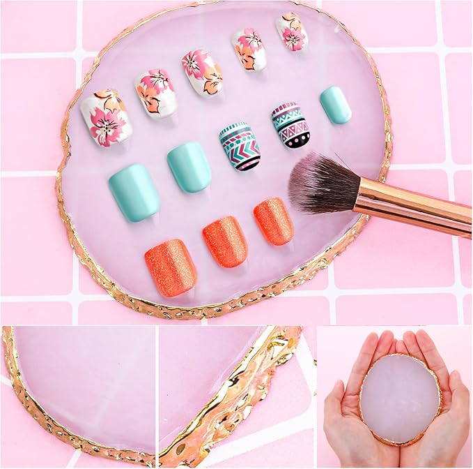 2pcs Heart-Shaped Resin Nail Art Palette, Gold Edge