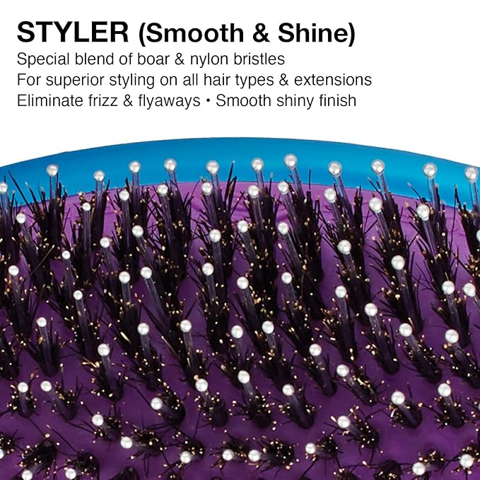 Olivia Garden OG Brush Styler, To Smooth and add Shine, All hair Types, removable cushion for easy cleaning, scalp hugging for scalp massage, gentle, for women, men and children, Blue