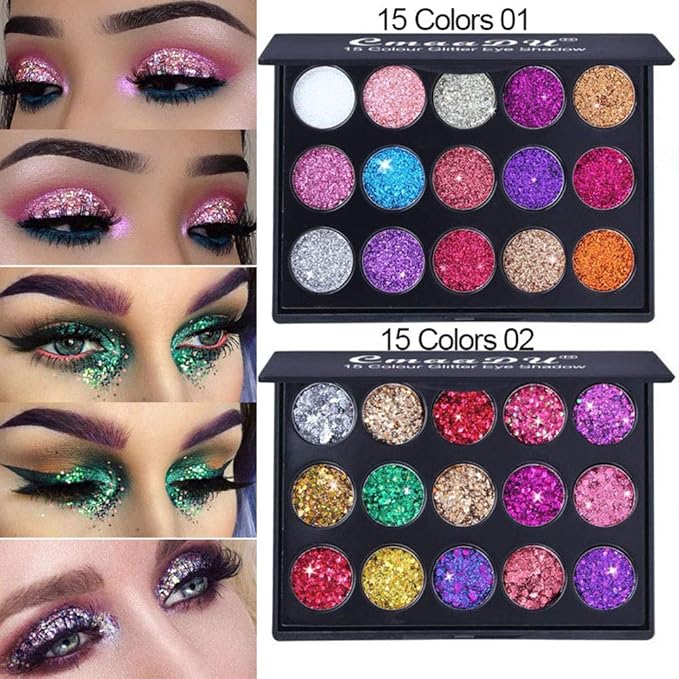 evpct 15 Color Shimmer Glitter Sparkle Glittery Eyeshadow