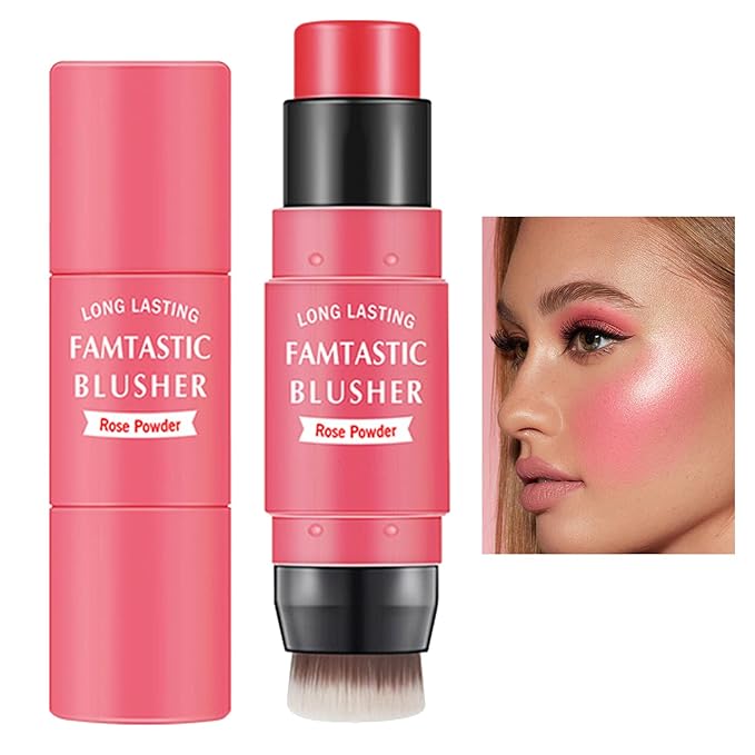Cream Blush Stick with Brush,Waterproof Multi Cream Blush Rose Power)