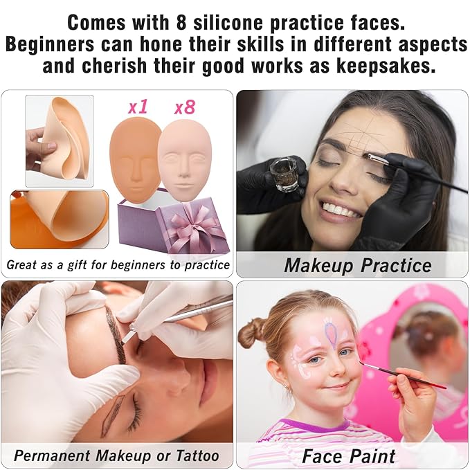 Silicone Makeup Practice Face, 8 Makeup