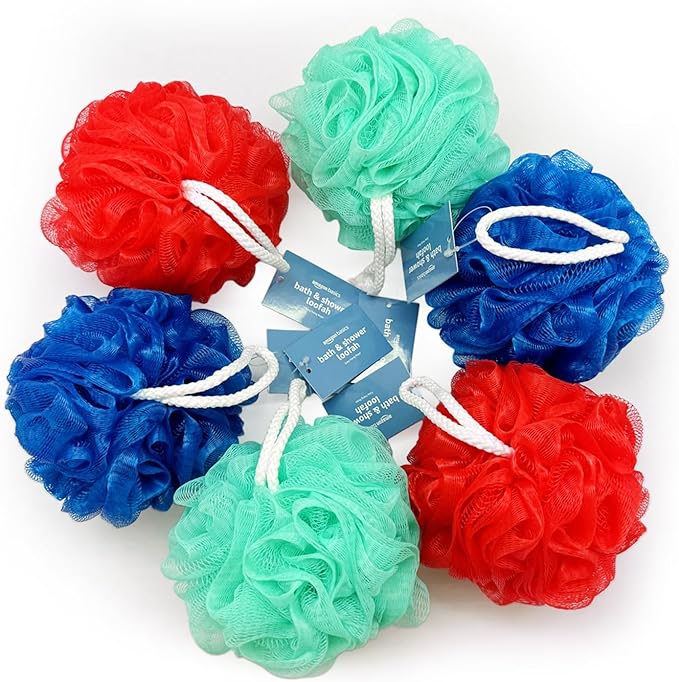 Amazon Basics Bath and Shower Loofah, Multicolor, Pack of 6