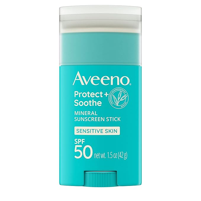Aveeno Protect + Soothe Mineral Sunscreen Stick for Sensitive Skin, SPF 50, Water-Resistant for 80 minutes, Face & Body Sunscreen with Zinc Oxide & Oat, Fragrance-Free, Travel Size, 1.5 OZ