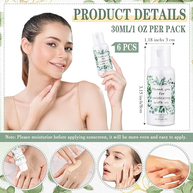 6 Pcs Wedding Sunscreen Bulk Travel Size Sunscreen SPF 50 Mini Sunscreen with Zinc Oxide Titanium Dioxide for Wedding Party Gifts(Eucalyptus)
