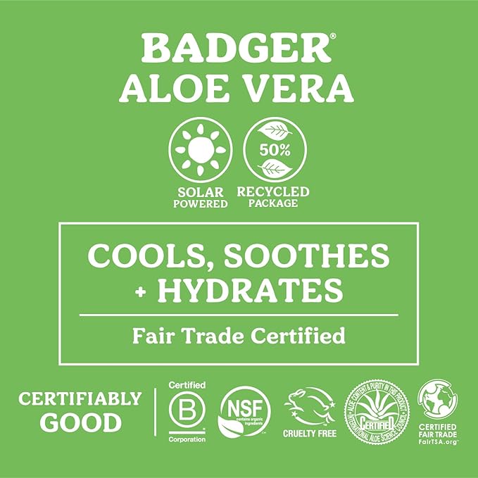 Badger Organic Aloe Vera Gel for Face & Body, 96% Pure Unscented Organic Aloe Gel for Cooling, Soothing, Non-Sticky Sunburn Relief, Vegan, Fair Trade & Hypoallergenic, 4 fl oz, 2-Pack