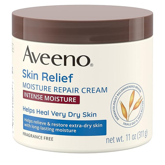 Aveeno Skin Relief Intense Moisture Repair Body Cream with Triple Oat & Shea Butter Formula, Helps Relieve & Restore Extra-Dry Skin with Long-Lasting Moisture, Fragrance-Free, 11 oz