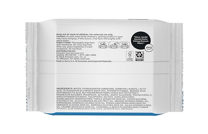 Amazon Basics Fragrance Free Makeup Remover Wipes, 25 wipes