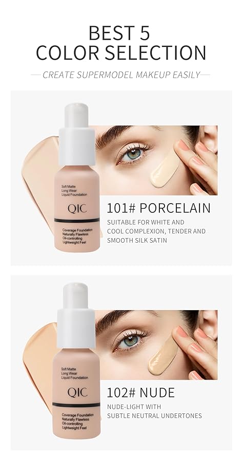 QIC Waterproof Matte Concealer BB Liquid Foundation Cream 105# Sand 30ml