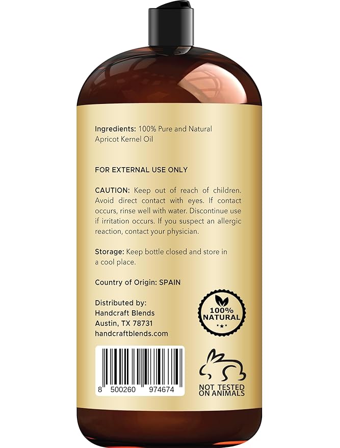 Handcraft Blends Apricot Kernel Oil - Cold-Pressed 28 Fl Oz - 100% Pure and Natural - Premium Grade Carrier Oil for Skin and Hair - Hair and Body - Massage - Hexane-Free