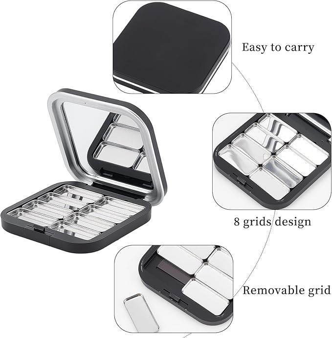 NICENEEDED 2 Pcs Empty Eyeshadow Palettes, 8 Grids