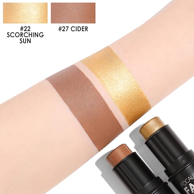 FOCALLURE 2 Pcs Mineral Cream Contour Stick,Moisturize Highlighter Illuminator Makeup,Medium-warm