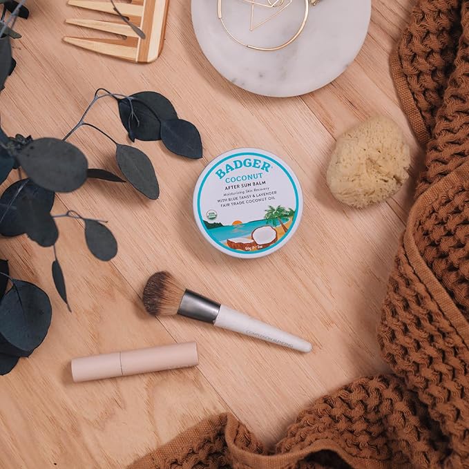 Badger Coconut After Sun with Organic Cocoa Butter & Shea Butter, Rescue Balm, Soothing & Cooling Balm for Tight Dry Skin After Sun Exposure, 2 oz