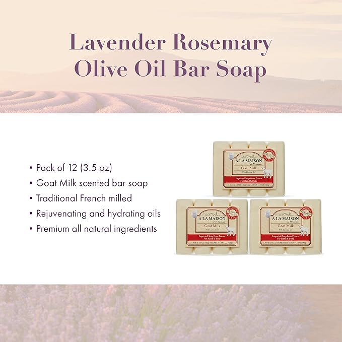 A LA MAISON Hypoallergenic Unscented Bar Soap - Triple French Milled Natural Moisturizing Hand Soap Bar (12 Bars of Soap, 3.5 oz)