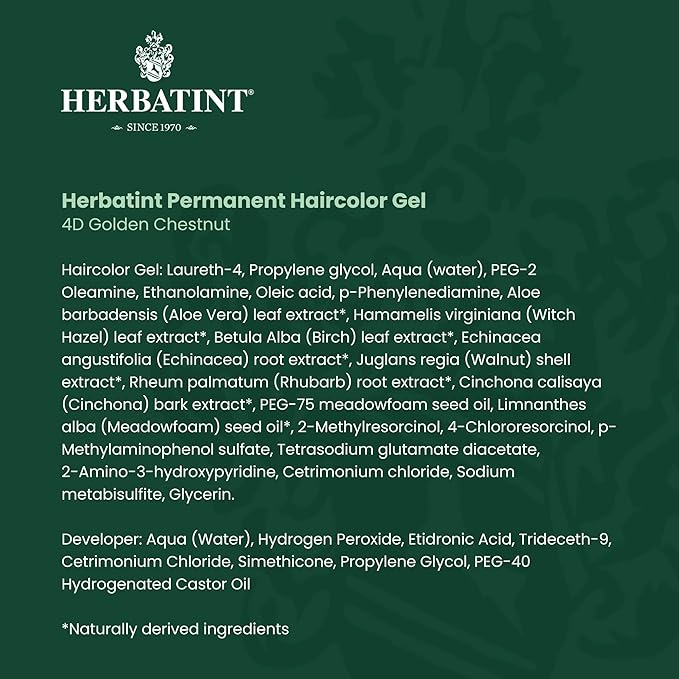Herbatint Permanent Haircolor Gel, 4D
