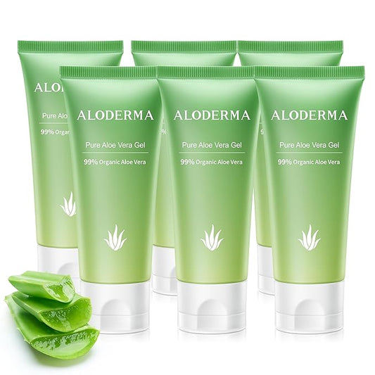 Aloderma 99% Organic Aloe Vera Gel for Face Made within 12 Hours of Harvest, Natural Hydrating Pure Aloe Vera Gel for Soothing Skincare, Moisturizing Aloe Gel for Skin, Face, Sensitive Skin, 4oz - 6ct