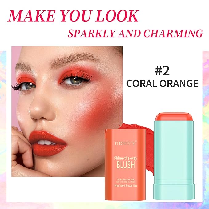 Orange Blush, Multi-Use Blush Stick, Cream Blush for Coral Orange