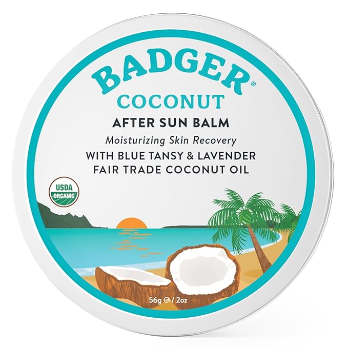 Badger Coconut After Sun Balm with Organic Cocoa Butter & Shea Butter, Rescue Balm, Soothing & Cooling Balm for Tight Dry Skin After Sun Exposure, 2 oz