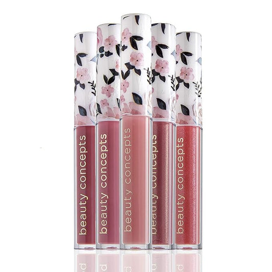 Beauty Concepts Lip Gloss Collection – Shimmering, Glossy Lip Makeup Set for a Radiant Finish, Floral Collection
