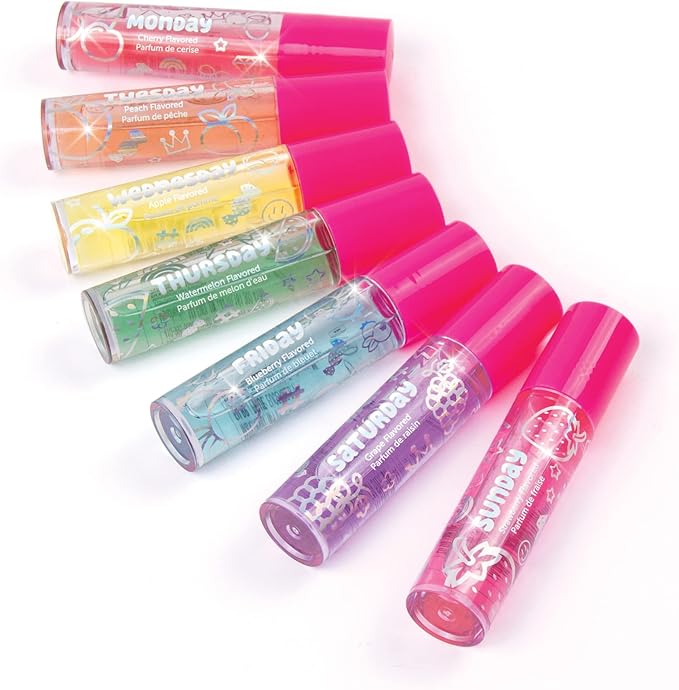 3C4G Days of the Week Lip Gloss Set for Girls - 7 Pack Kids Lip Gloss Kit for Girls, Tweens & Teens - Clear Flavored Lip Gloss Makeup Kit - Roll On Lip Gloss for Girls 8-10-12-14 by Make It Real