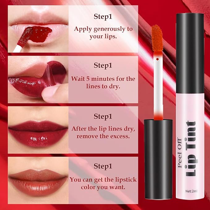 3 Colors Peel Off Lip Tint, Long Lasting Long
