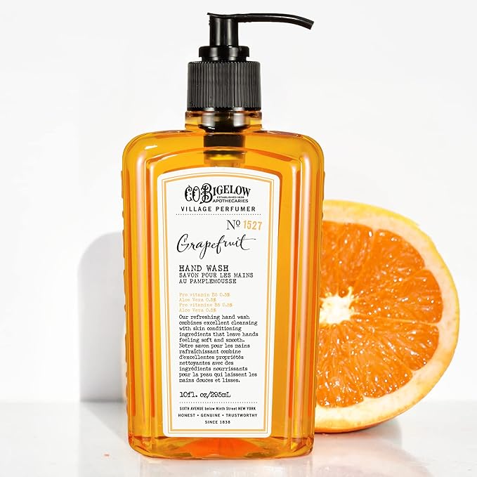 C.O. Bigelow Hand Wash Grapefruit, Village Perfumer Moisturizing Hand Soap for Bathroom & Kitchen with Aloe Vera and Pro-Vitamin B5, 10 fl oz