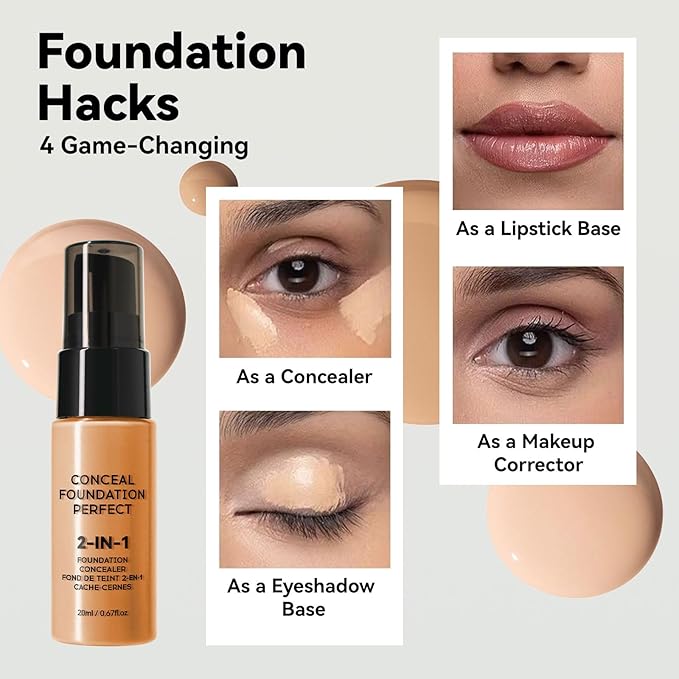 6 Colors Liquid Foundation Long-Lasting,Poreless Liquid Oil Concealer