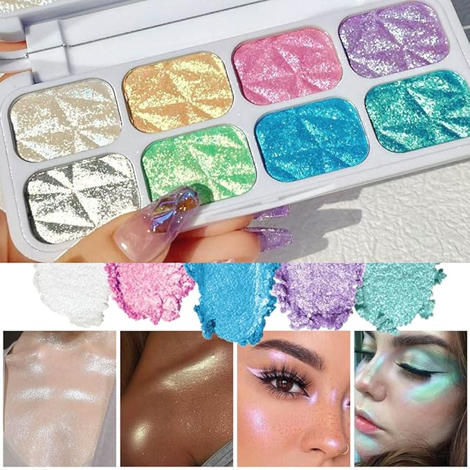 8 Color Face Cheek Highlighter Makeup Palette Shimmer