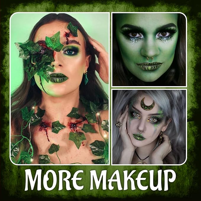 Green Matte Liquid Lipstick Set with Black Eyeshadow Powder, Halloween Goth Lip Gloss Waterproof Longlasting DIY Cute Unique Makeup Lip Stain for Rave Festival Accessories Cosplay Party