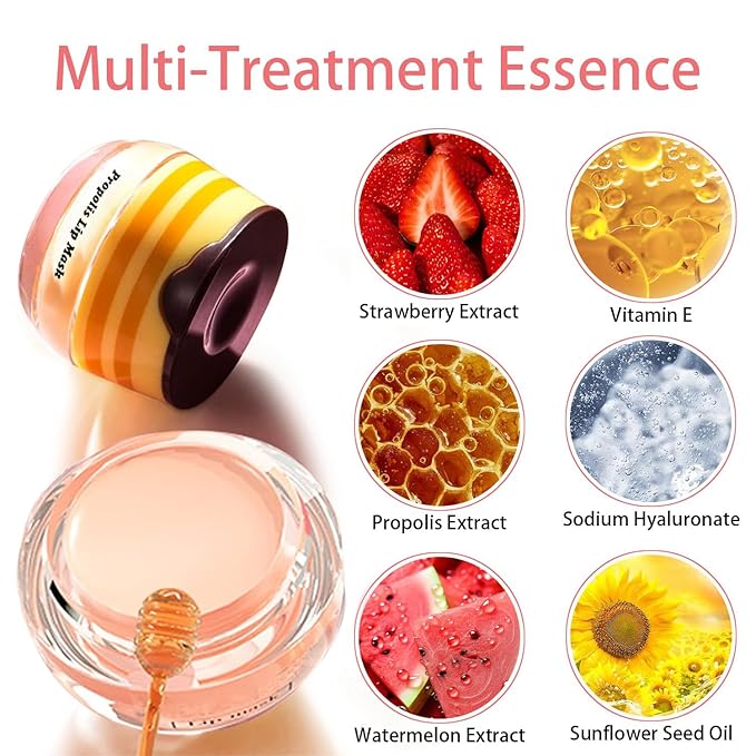 3 Pcs Honey Lip Balm, Bee (Honey+Strawberry+Watermelon)