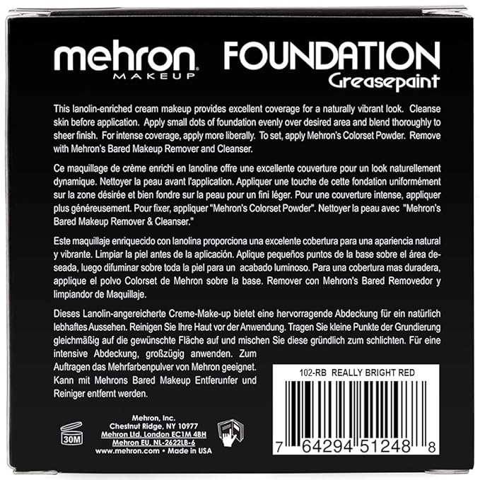 Mehron Makeup Foundation Greasepaint | Stage, Face Paint, Bright Red) 25 oz