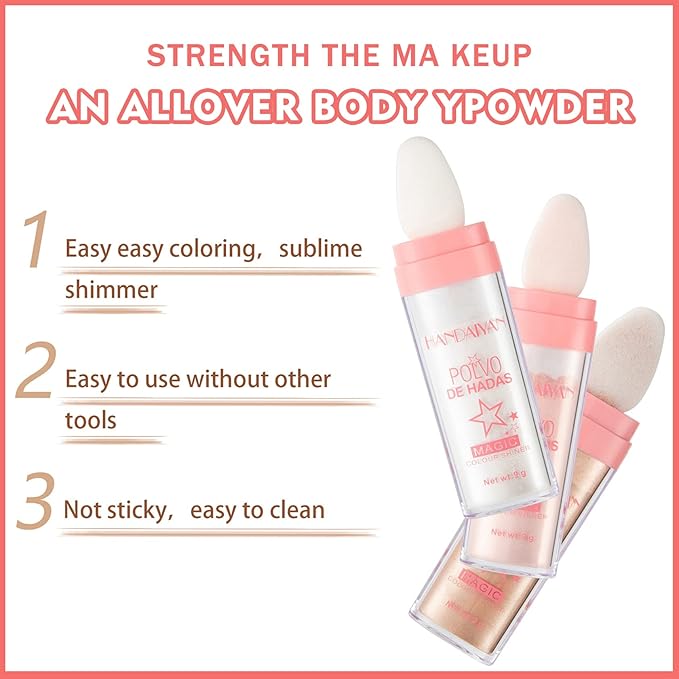 3PCS Polvo De Hadas Highlighter Glitter Stick Body