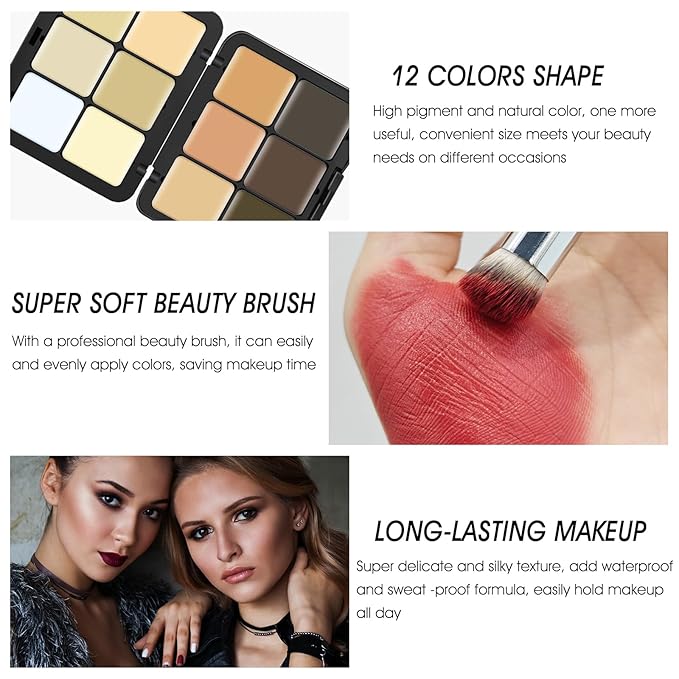 12 Colors Cream [Contour+Concealer] Makeup Palette for Cheeks